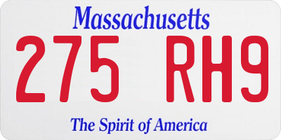 MA license plate 275RH9