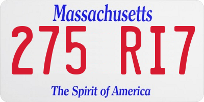 MA license plate 275RI7