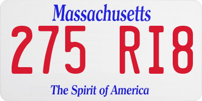 MA license plate 275RI8