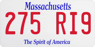 MA license plate 275RI9