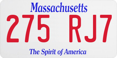 MA license plate 275RJ7