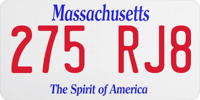 MA license plate 275RJ8