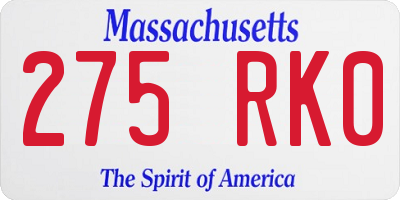 MA license plate 275RK0