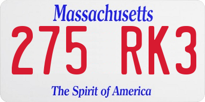 MA license plate 275RK3