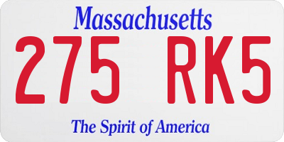 MA license plate 275RK5