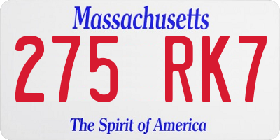 MA license plate 275RK7
