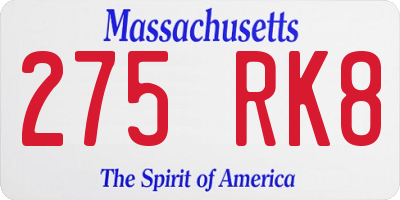 MA license plate 275RK8