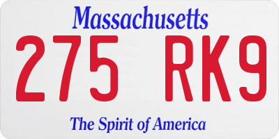 MA license plate 275RK9