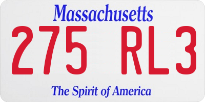 MA license plate 275RL3