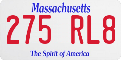MA license plate 275RL8
