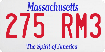 MA license plate 275RM3