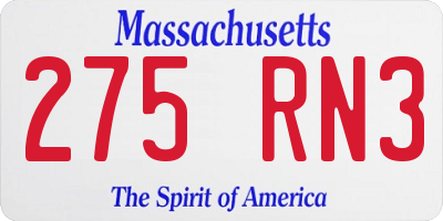 MA license plate 275RN3