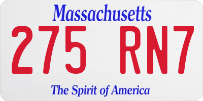 MA license plate 275RN7