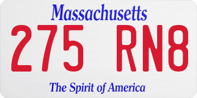 MA license plate 275RN8