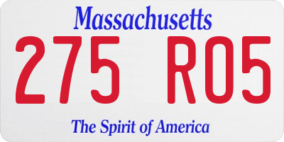 MA license plate 275RO5