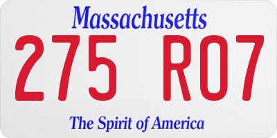 MA license plate 275RO7