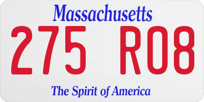 MA license plate 275RO8