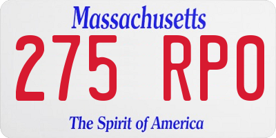 MA license plate 275RP0