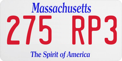 MA license plate 275RP3