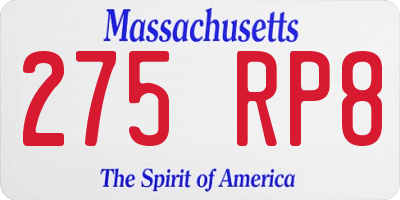 MA license plate 275RP8