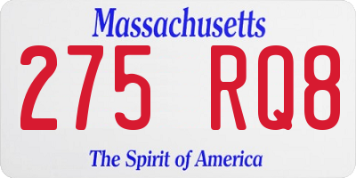 MA license plate 275RQ8