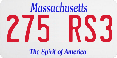 MA license plate 275RS3