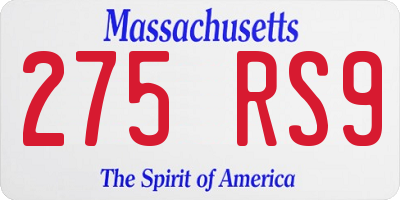 MA license plate 275RS9