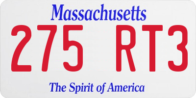 MA license plate 275RT3