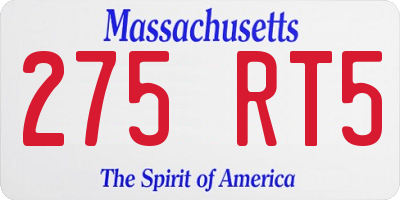MA license plate 275RT5