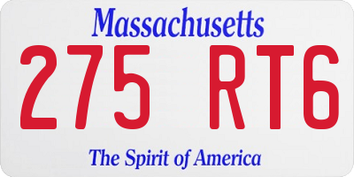 MA license plate 275RT6