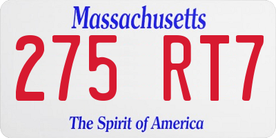 MA license plate 275RT7