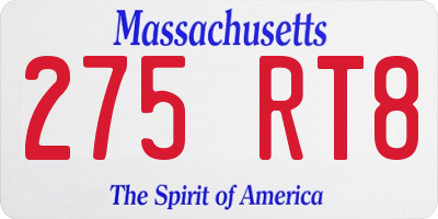 MA license plate 275RT8