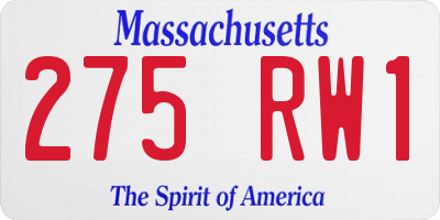 MA license plate 275RW1