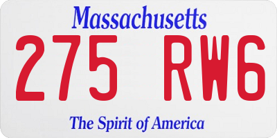 MA license plate 275RW6