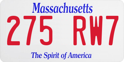 MA license plate 275RW7