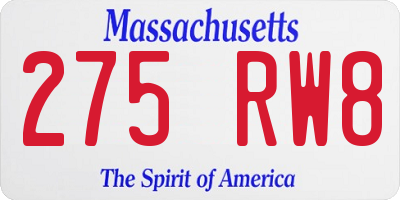MA license plate 275RW8