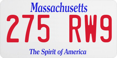 MA license plate 275RW9