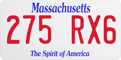 MA license plate 275RX6