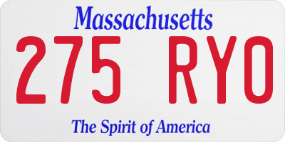 MA license plate 275RY0