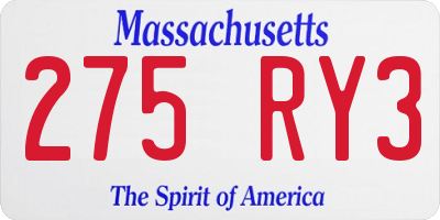 MA license plate 275RY3