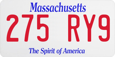 MA license plate 275RY9