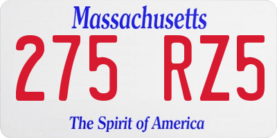 MA license plate 275RZ5