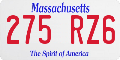 MA license plate 275RZ6