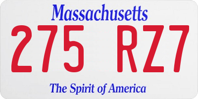 MA license plate 275RZ7
