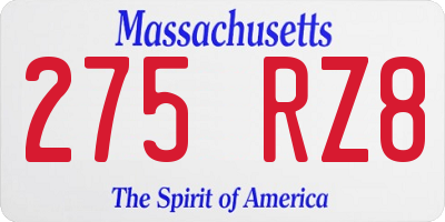 MA license plate 275RZ8