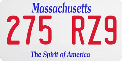 MA license plate 275RZ9