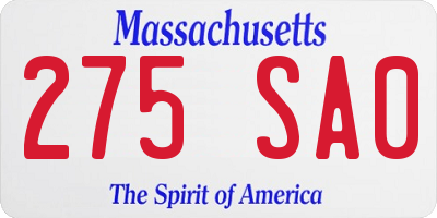 MA license plate 275SA0