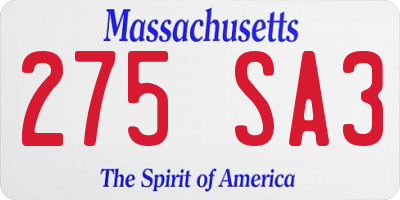 MA license plate 275SA3