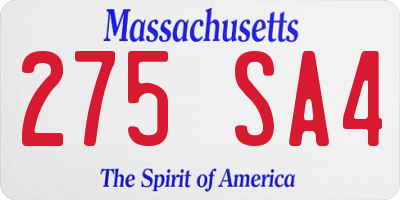 MA license plate 275SA4