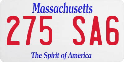 MA license plate 275SA6